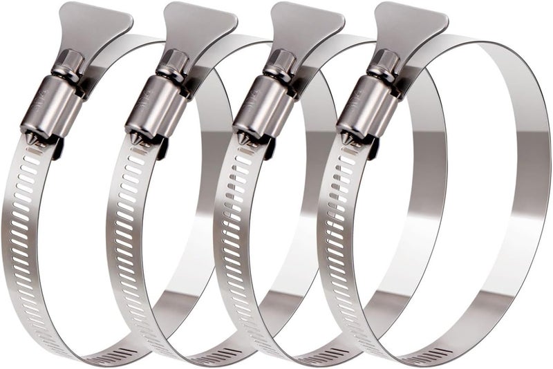 Suprom 4 Pack 3 inch Hose Clamp, Adjustable 2 1/2"-3 1/2" Diameter 304 Stainless Steel Easy turn thumb Screw Worm Gear Hose Clamps For Securing Hose, Dryer, Automotive and Mechanical Applications - Image 1